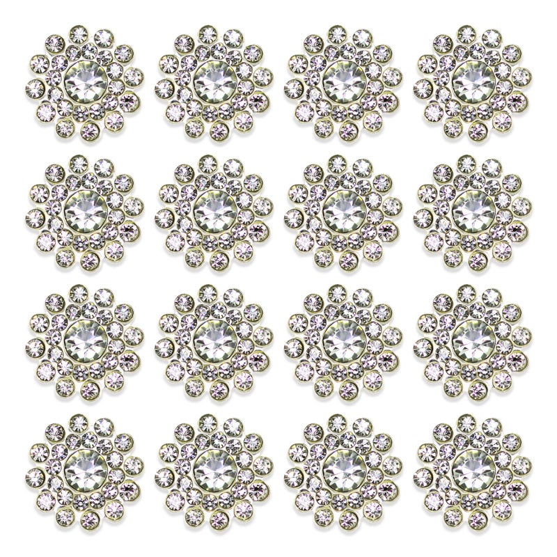 Builcker 50 PCS Rhinestone Embellishments Crystal Decoration Brooch Button Flatback DIY Handicraft Accessories Craft for Flower Headband Dress Accessory 14mm (White Silver Bottom) - Image 1